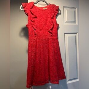 Coral lace ruffle dress